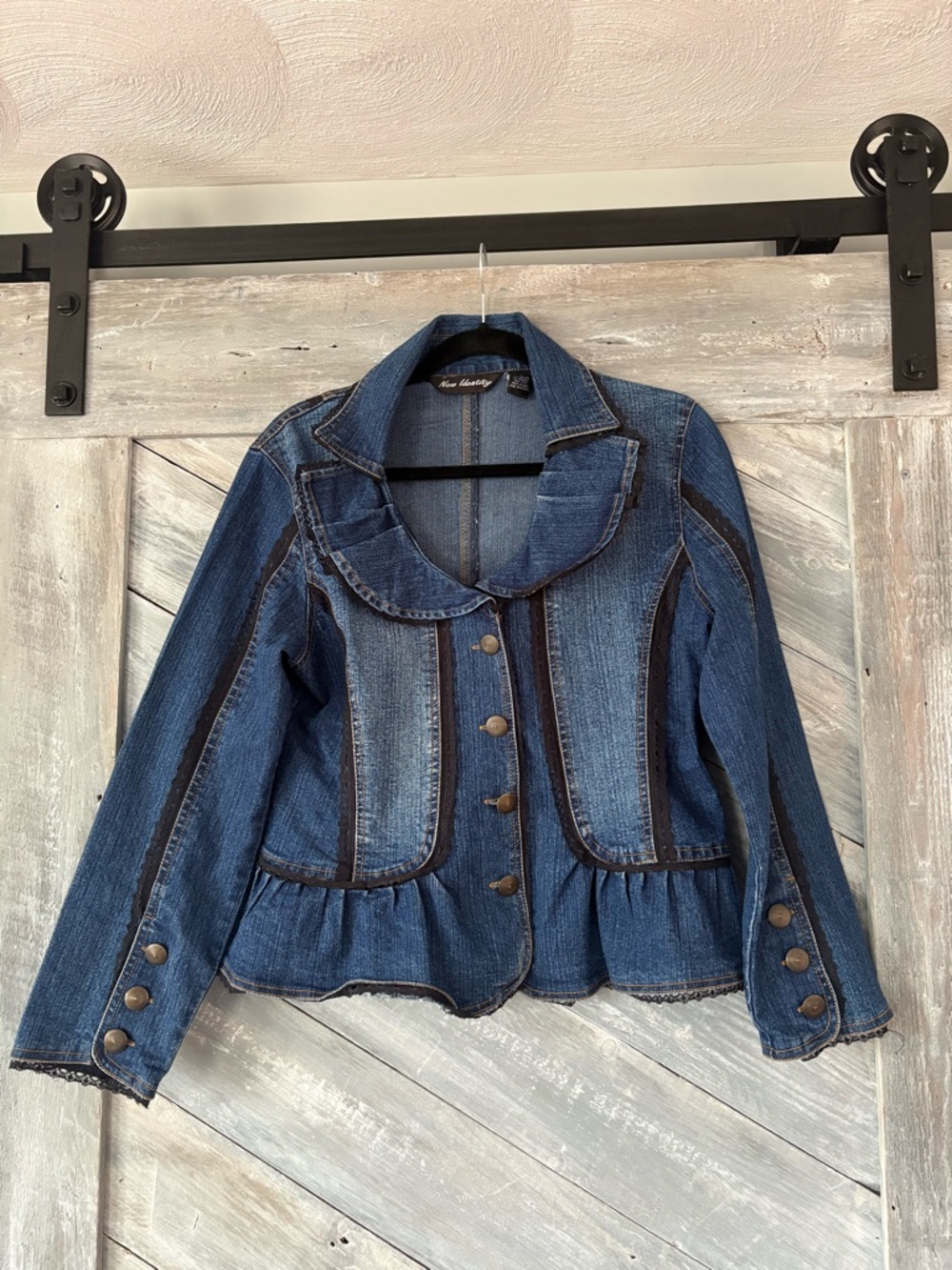 New Identity Vintage Denim and Lace Peplum Jacket - Picture 2 of 5